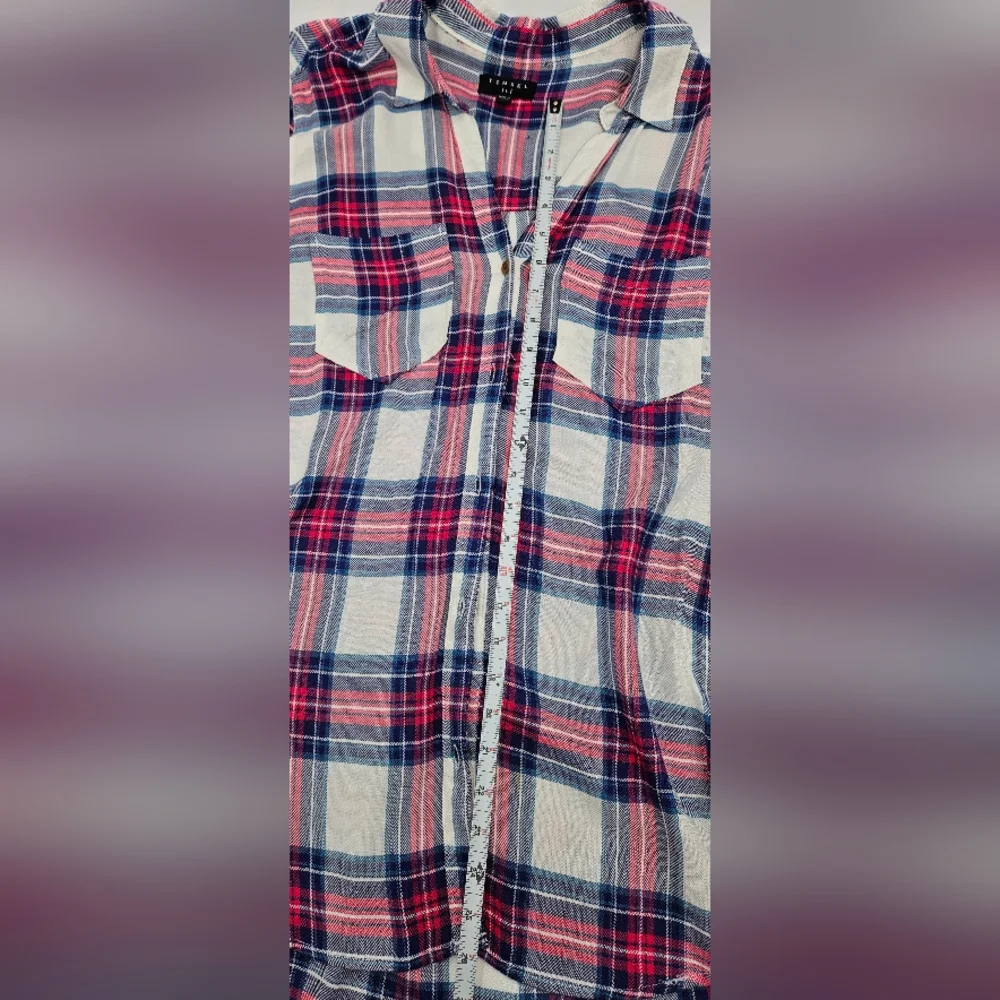 Tinsel Women’s Large Pink Blue Plaid Long Sleeve Button Down Shirt 100% Rayon - Picture 12 of 16